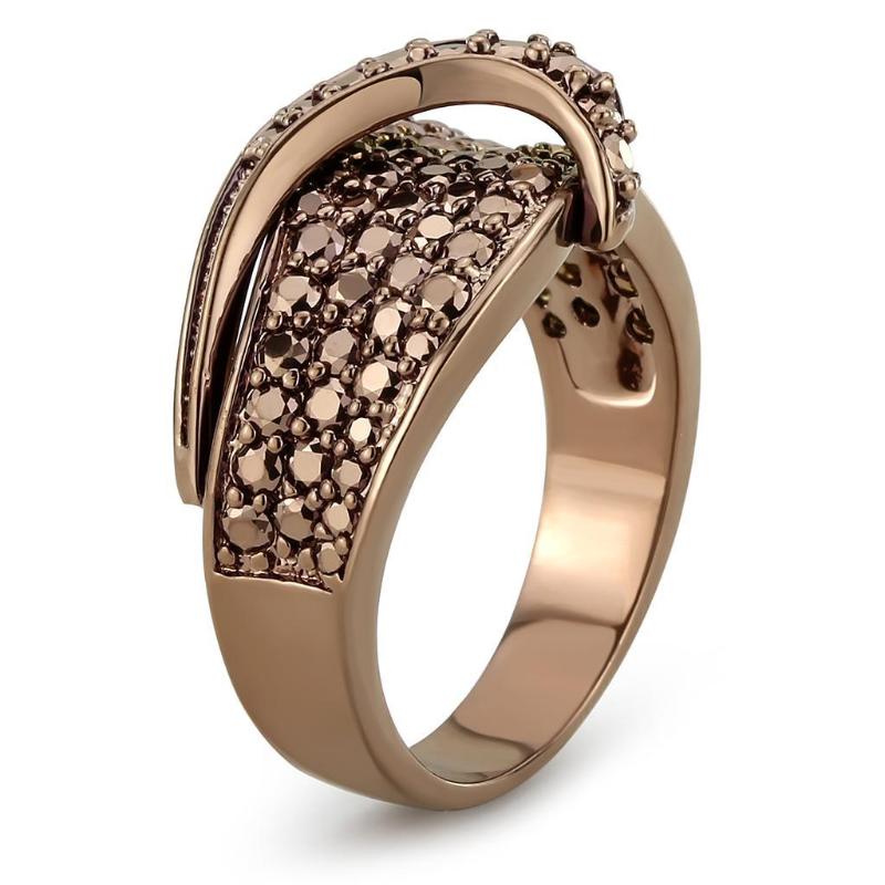 IP Coffee light Brass Ring with AAA Grade CZ in Light Coffee