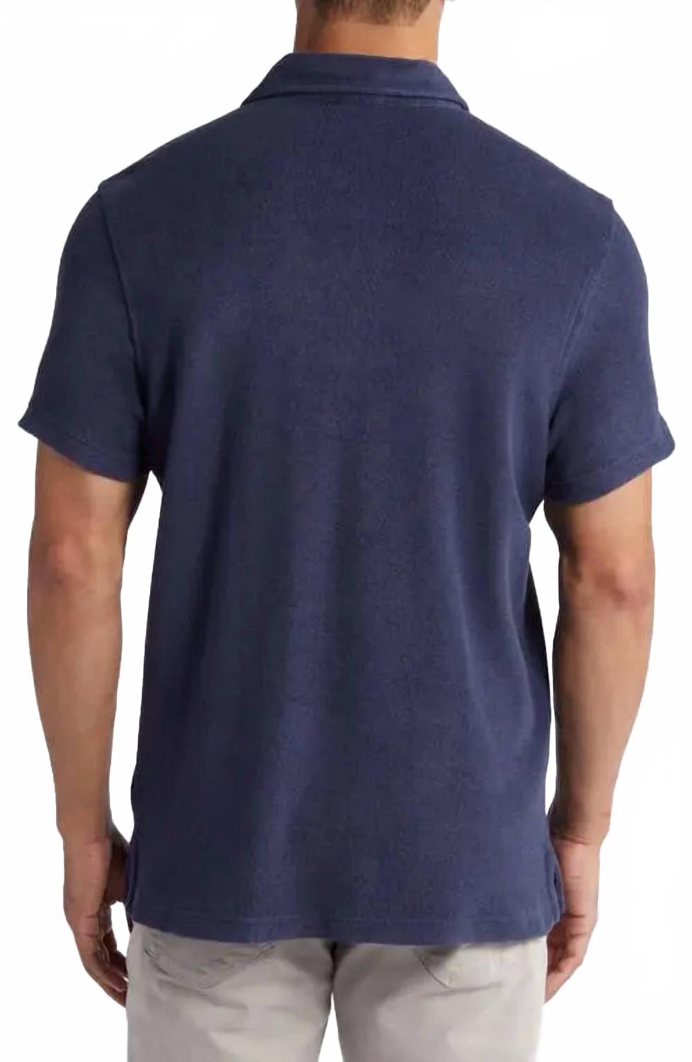Cotton Terry Polo Shirt In Navy