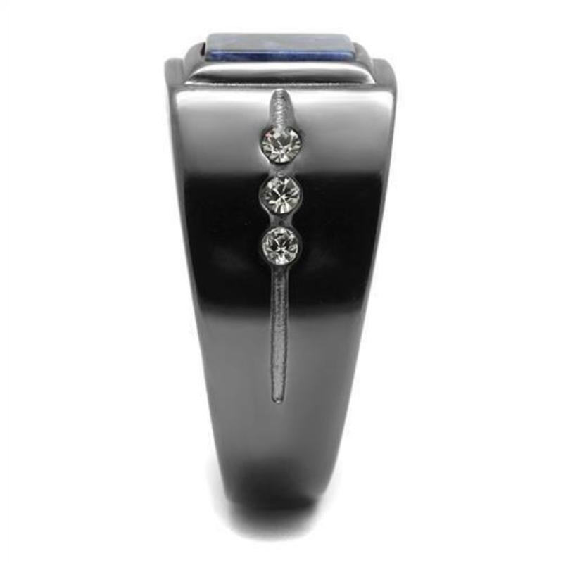 IP Light Black Stainless Steel Ring with Blue Sand in Montana