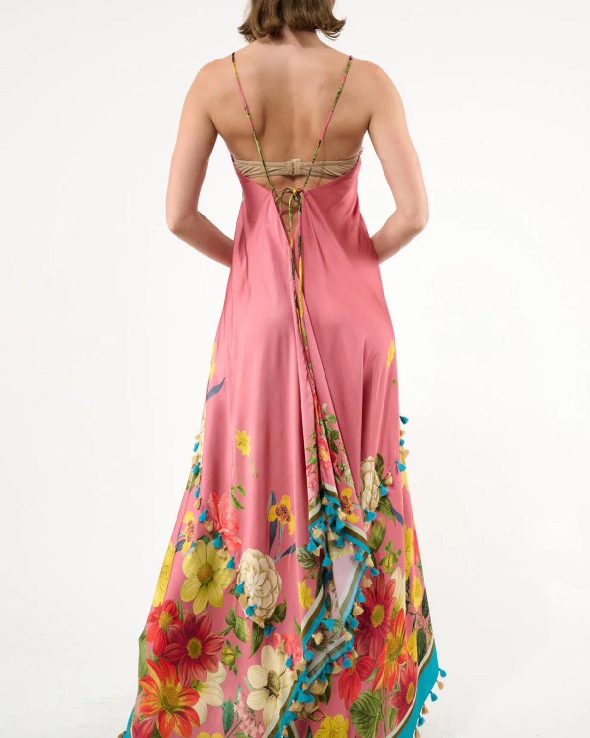 Valentine Tasseled Dress In Dusty Rose Floral
