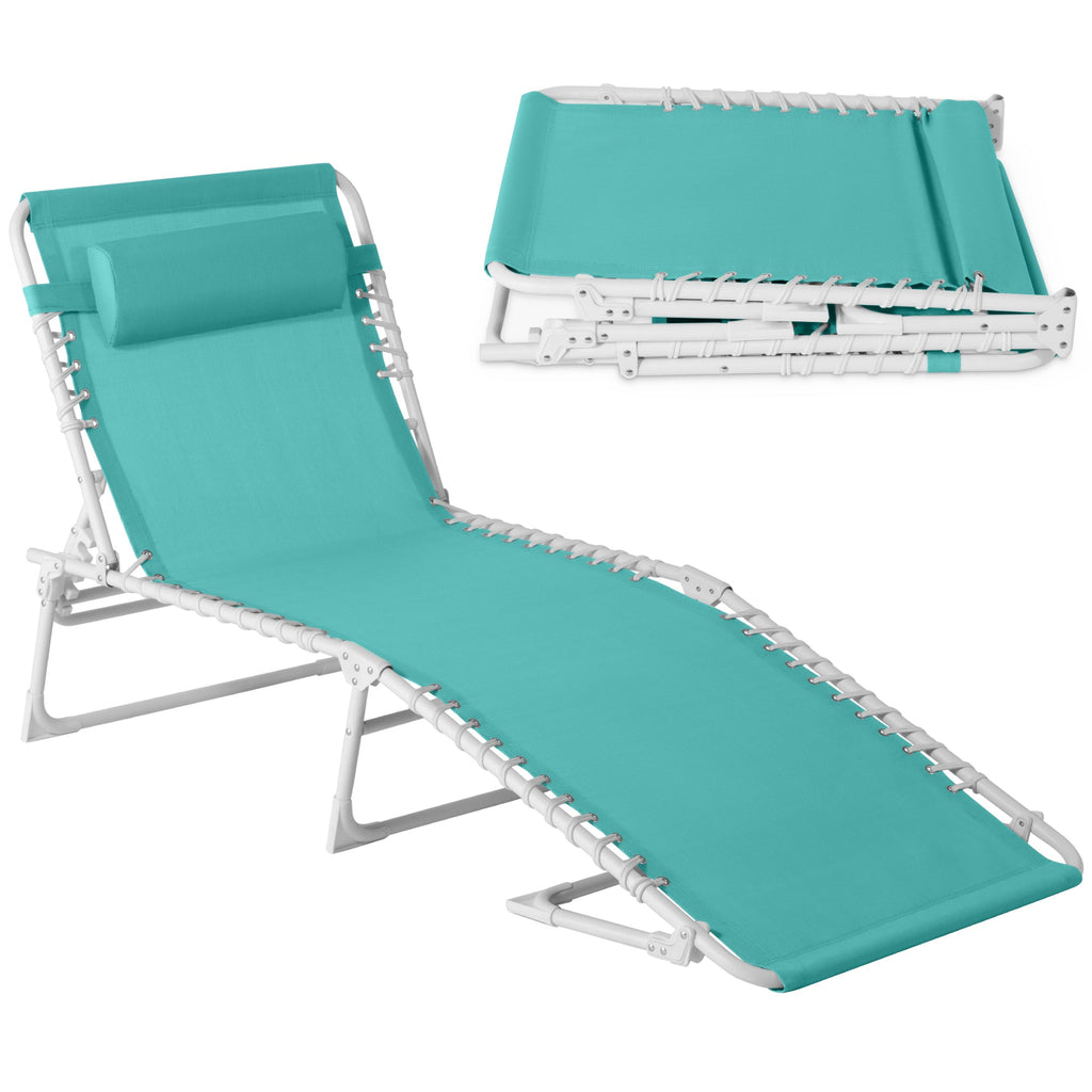 Best Choice Products Patio Chaise Lounge Chair, Outdoor Portable Adjustable Pool Recliner w/ Pillow - Light Blue/White