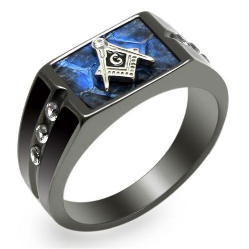 Two-Tone IP Black Stainless Steel Ring with AAA Grade CZ in Clear