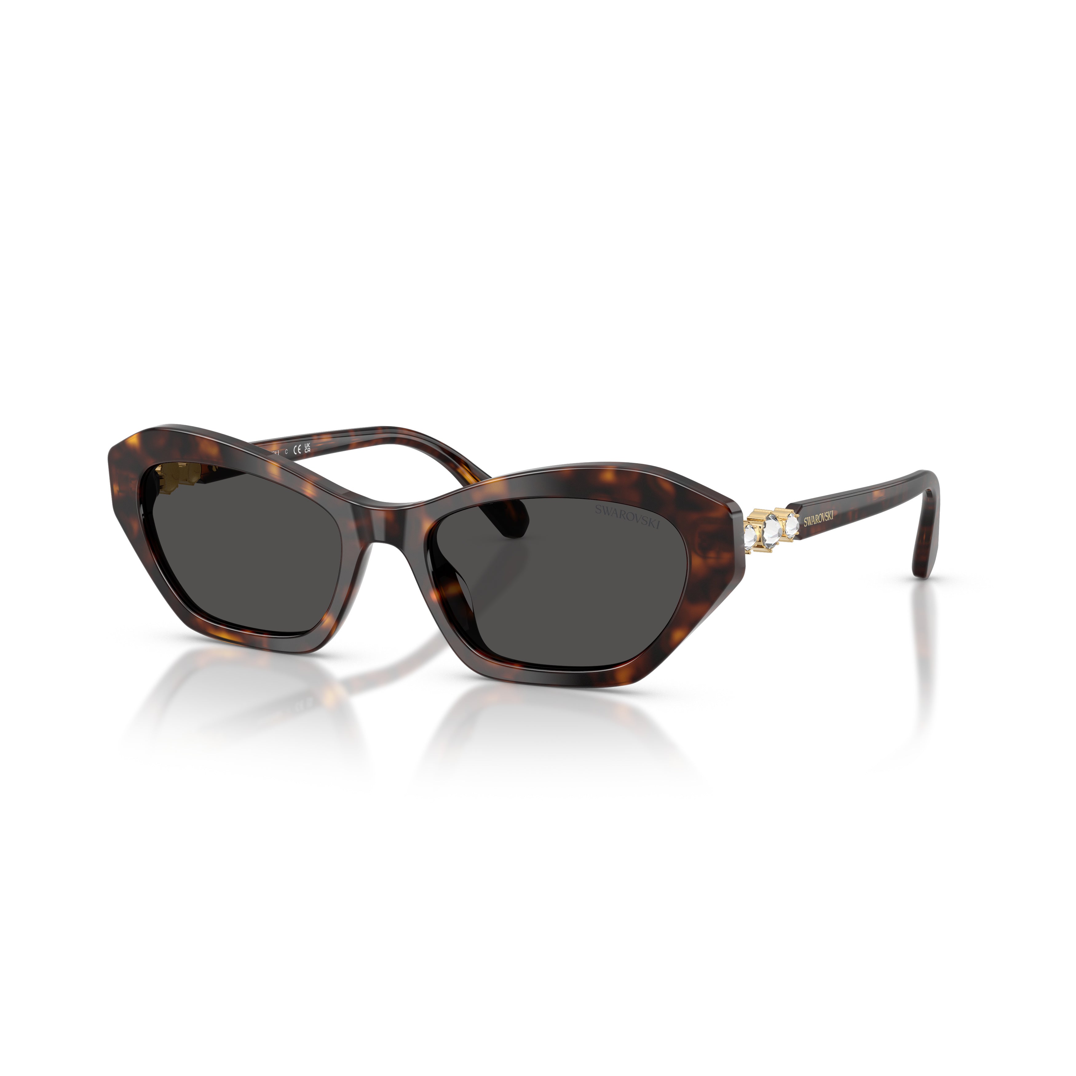 0Sk6048 Angular Tortoiseshell Sunglasses with Crystal Accents