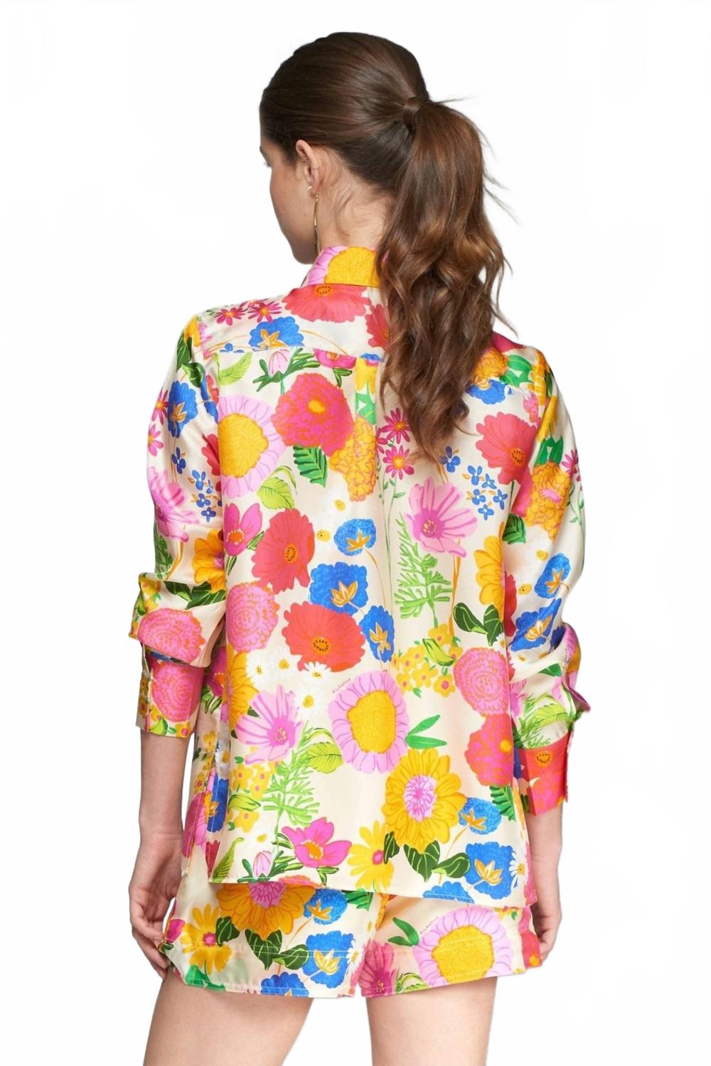 Satin Floral Print Blouse In Multi
