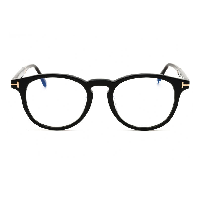 Tom Ford Eyeglasses Round Full Rim, Black Frame And Clear/blue-Light Block Lenses Lens Ft5891-F-B005