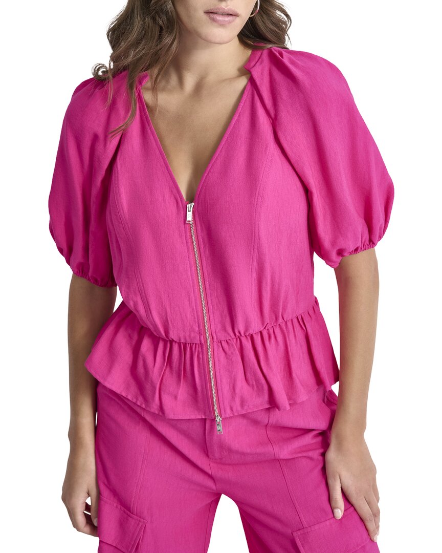 DKNY Zip Front Crinkle Top