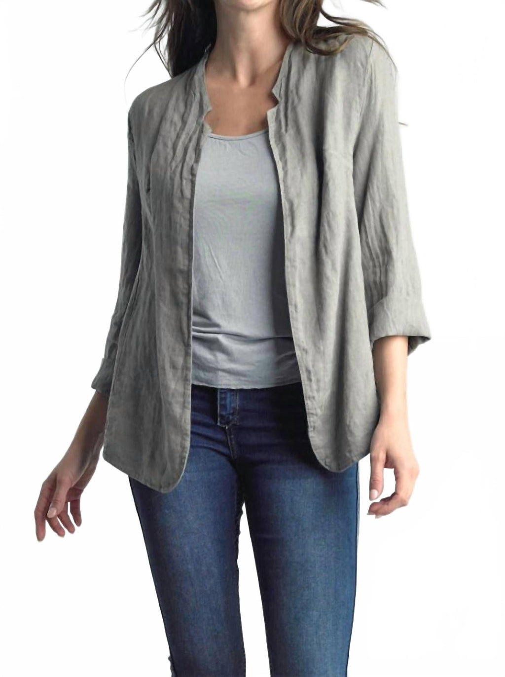 For You Linen Open Front Jacket In Taupe