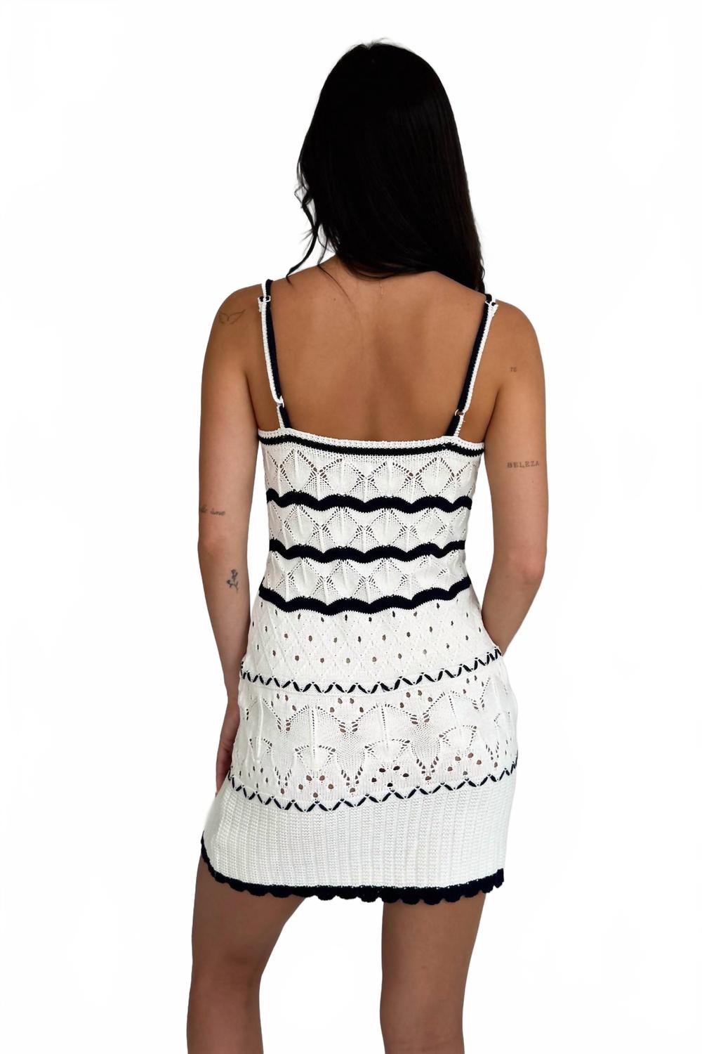Pointelle Tank Dress In Ivory/navy