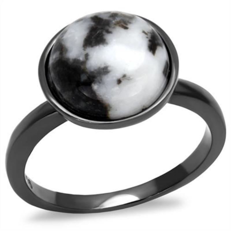IP Light Black Stainless Steel Ring with Semi-Precious Hematite in Multi Color