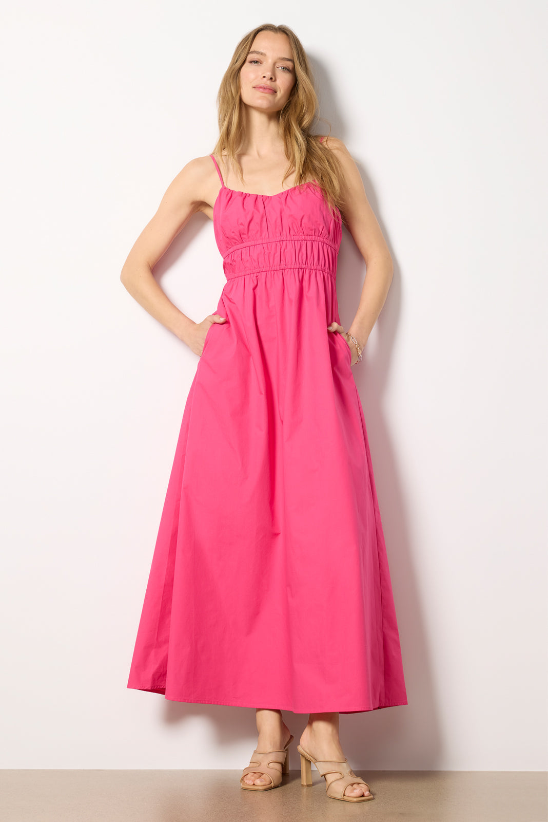 Women's Poplin Ruched Maxi Dress
