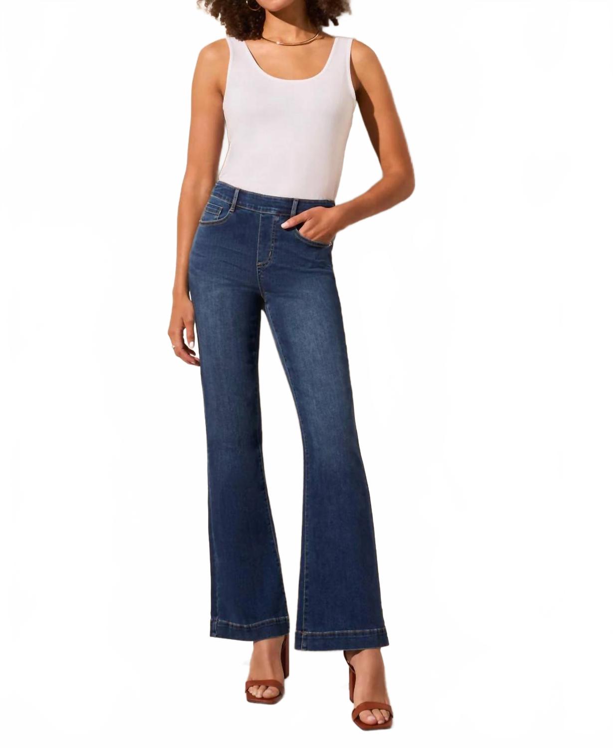 Audrey Pull On Flare Leg Pants In Stormy Blue