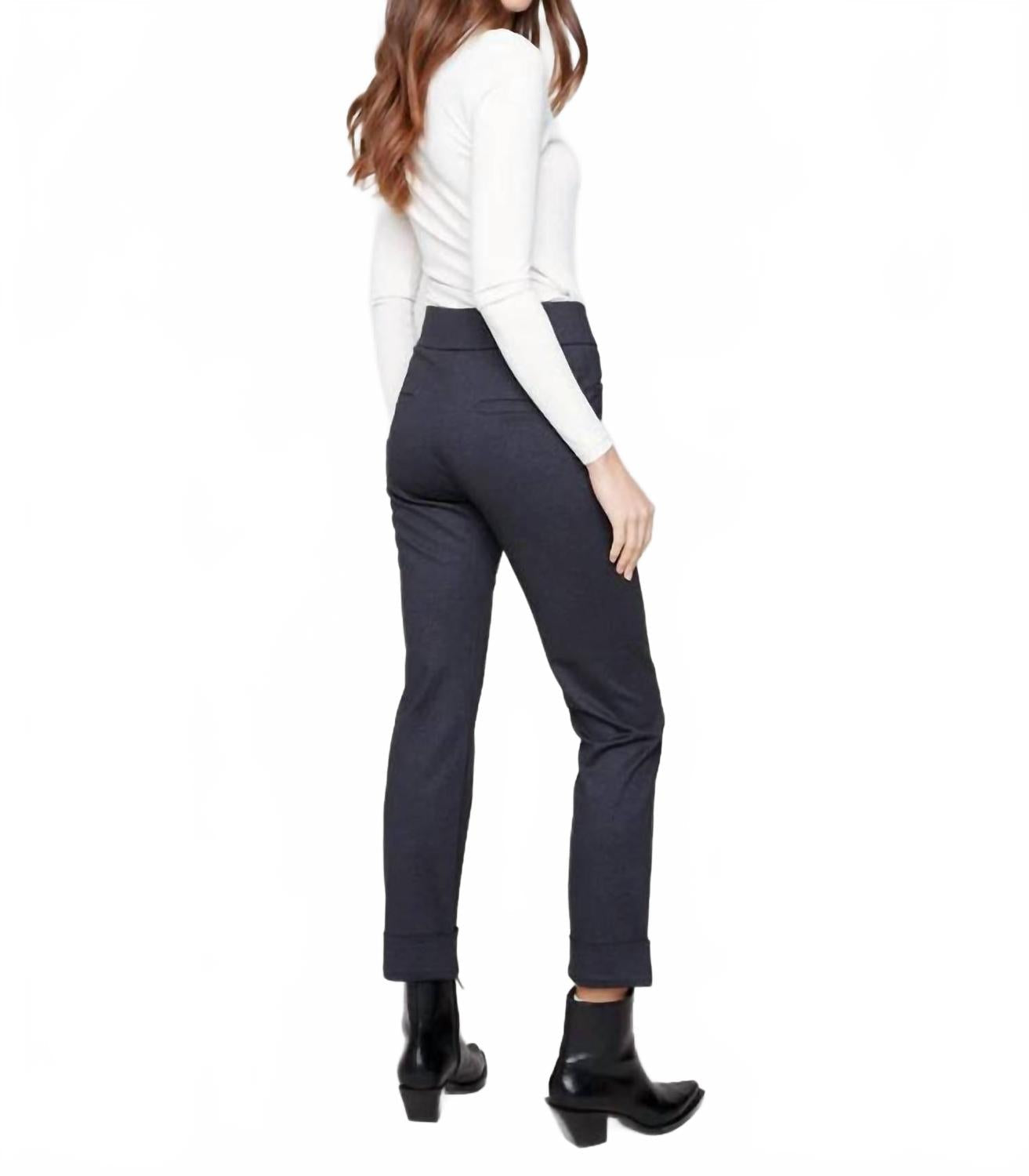 Rolled Cuff Straight Leg Pants With Pockets In Navy