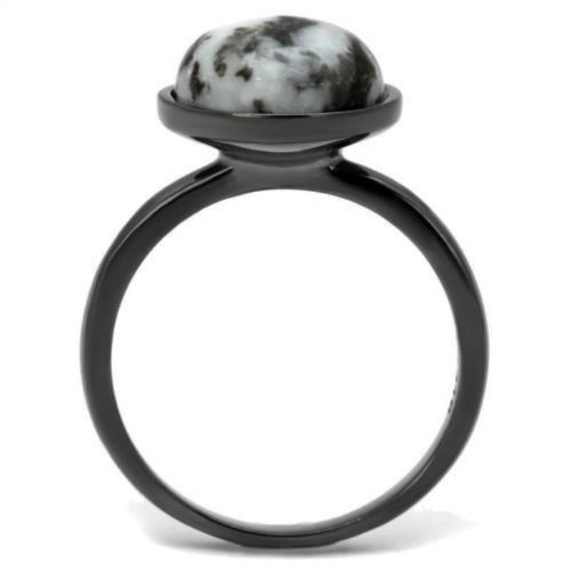IP Light Black Stainless Steel Ring with Semi-Precious Hematite in Multi Color