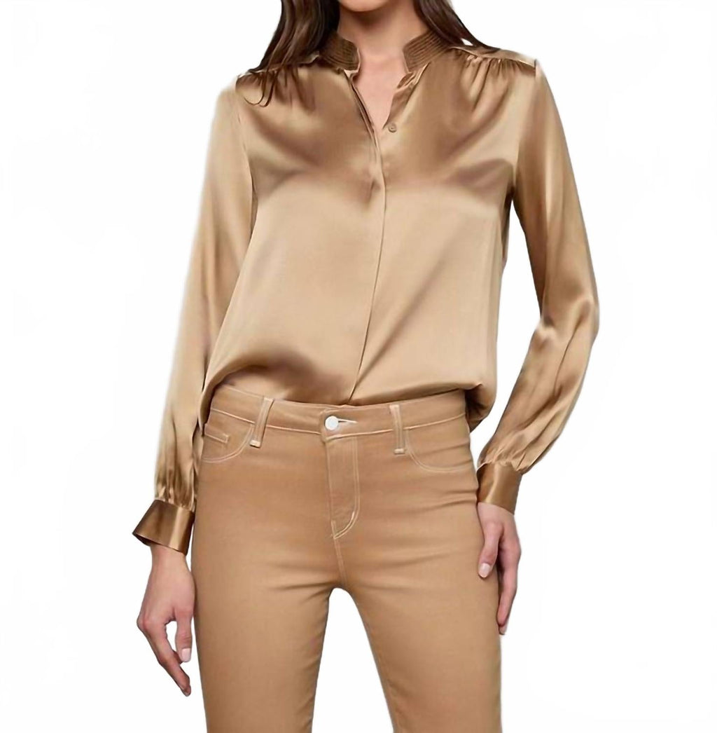 Bianca Band Collar Blouse In Chai Latte