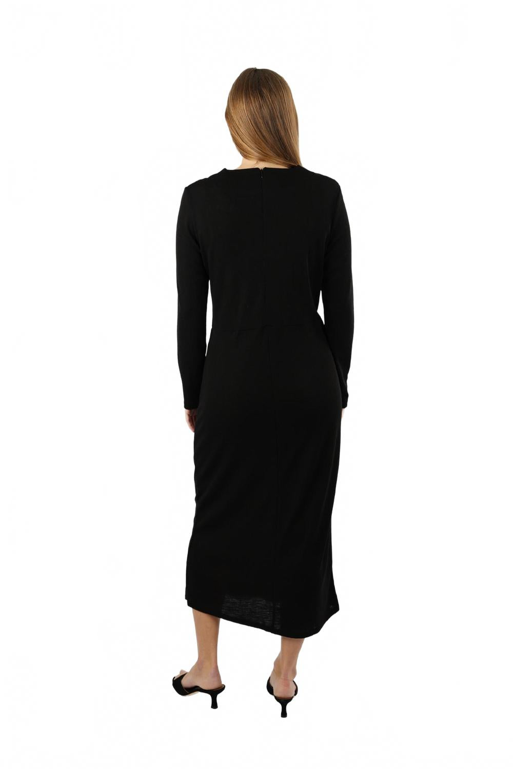 Side Draped Long Sleeve Dress In Black