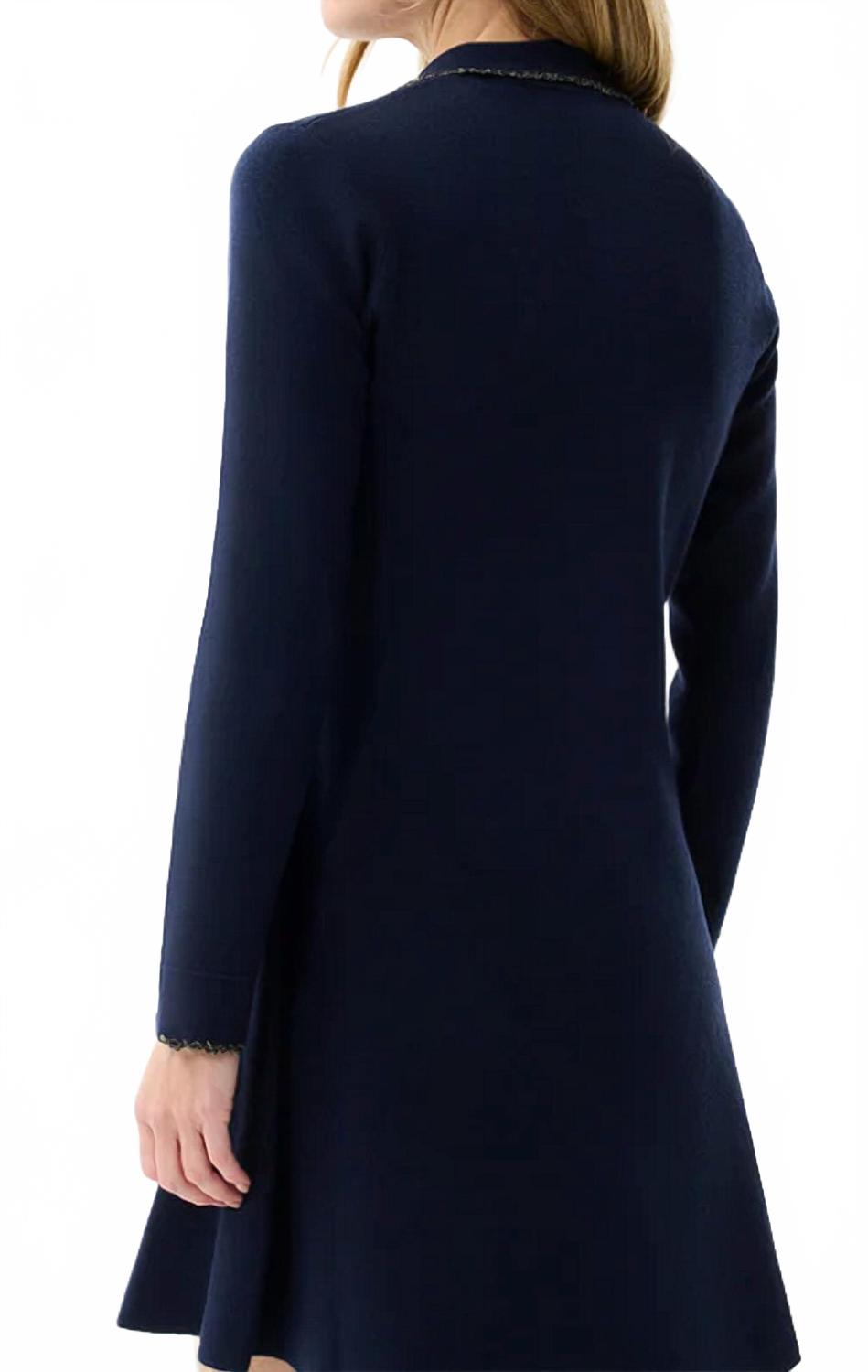 Flared Button Front Knit Dress In Navy