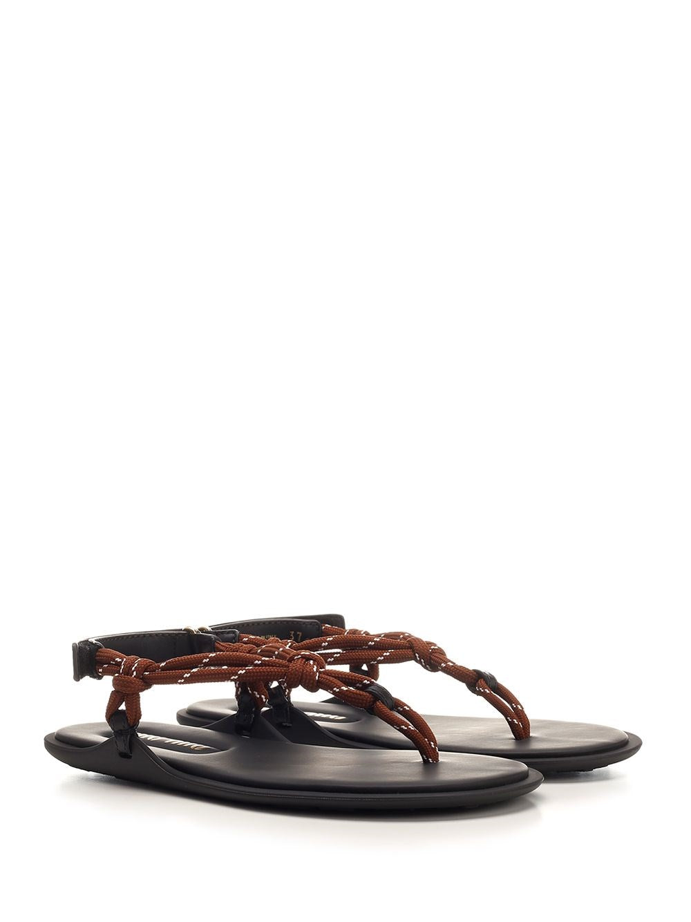 Miu Miu Women "Riviere" Flat Sandal In Rope And Leather
