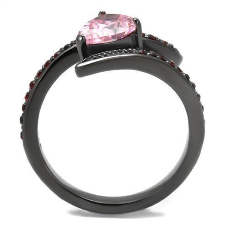 IP Light Black Stainless Steel Ring with AAA Grade CZ in Rose