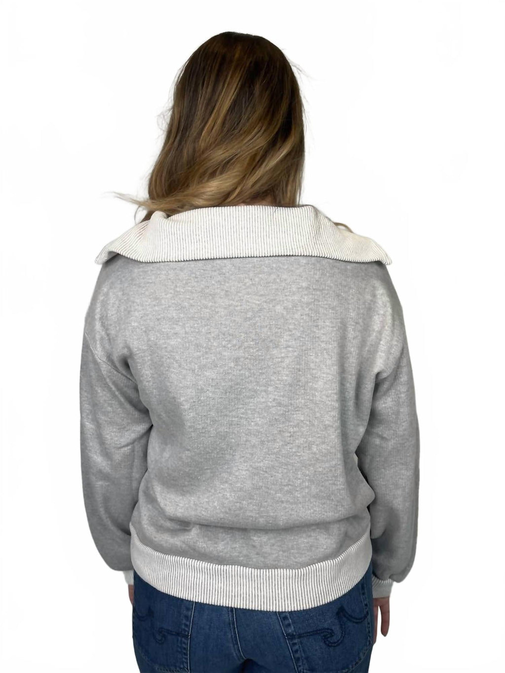 Mix Knit Henley Zip Sweatshirt In Grey