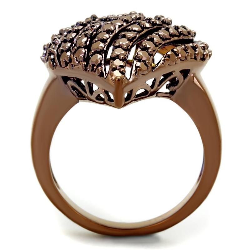 IP Coffee light Brass Ring with AAA Grade CZ in Light Coffee