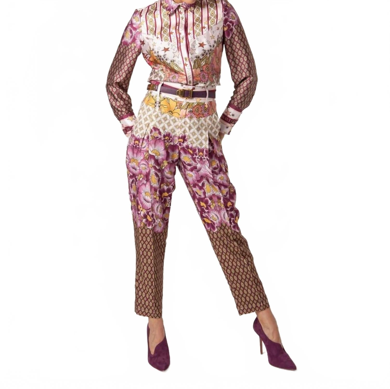 Women's Geo Printed Yoke Pant In Rose