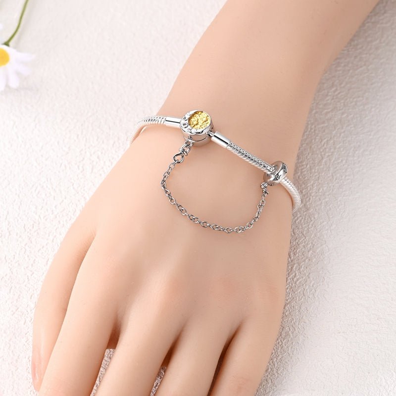 Celestial Moon & Stars Clasp Snake Chain Bracelet with Safety Chain