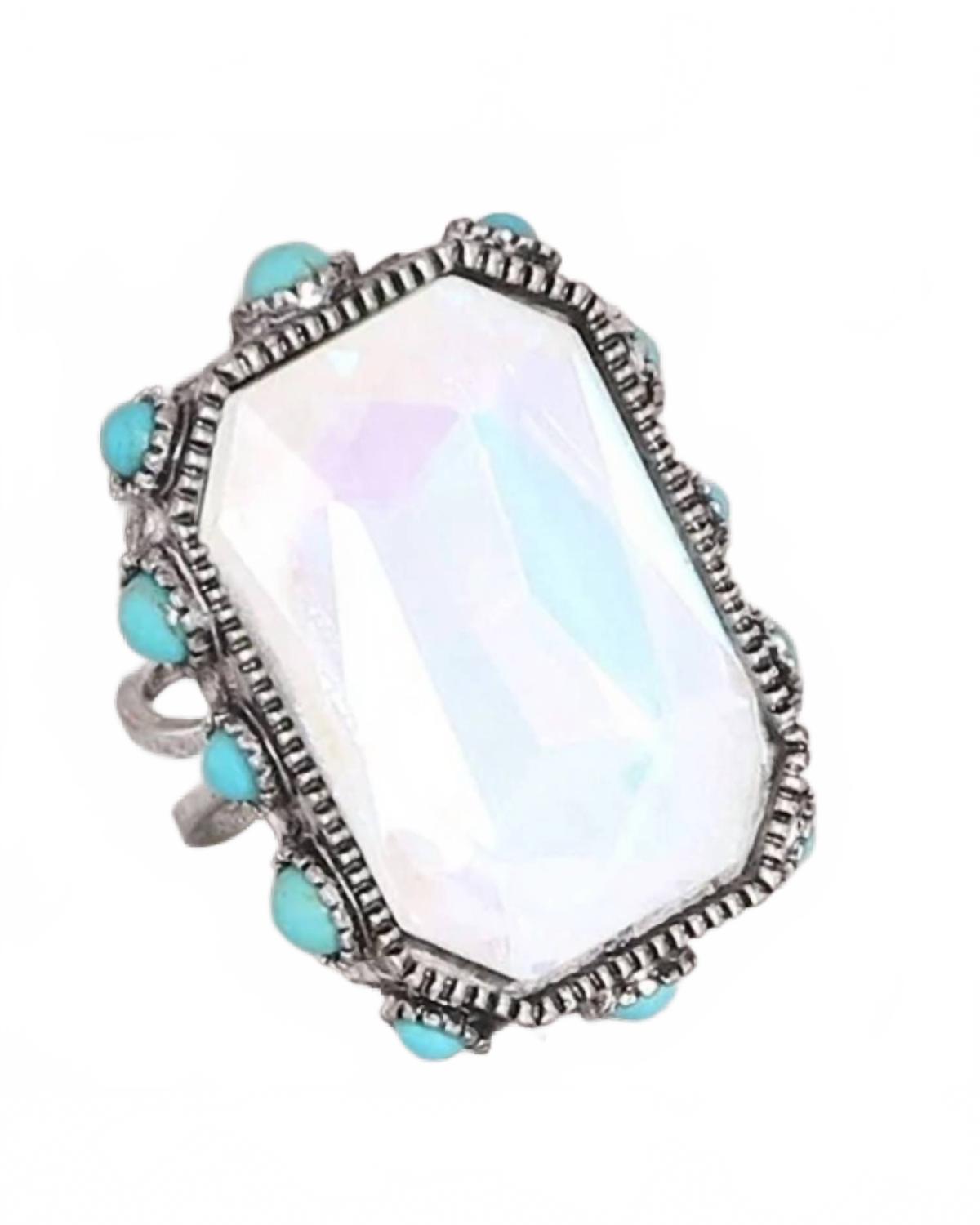 Women's Crystal Adjustable Ring In Clear Octagon