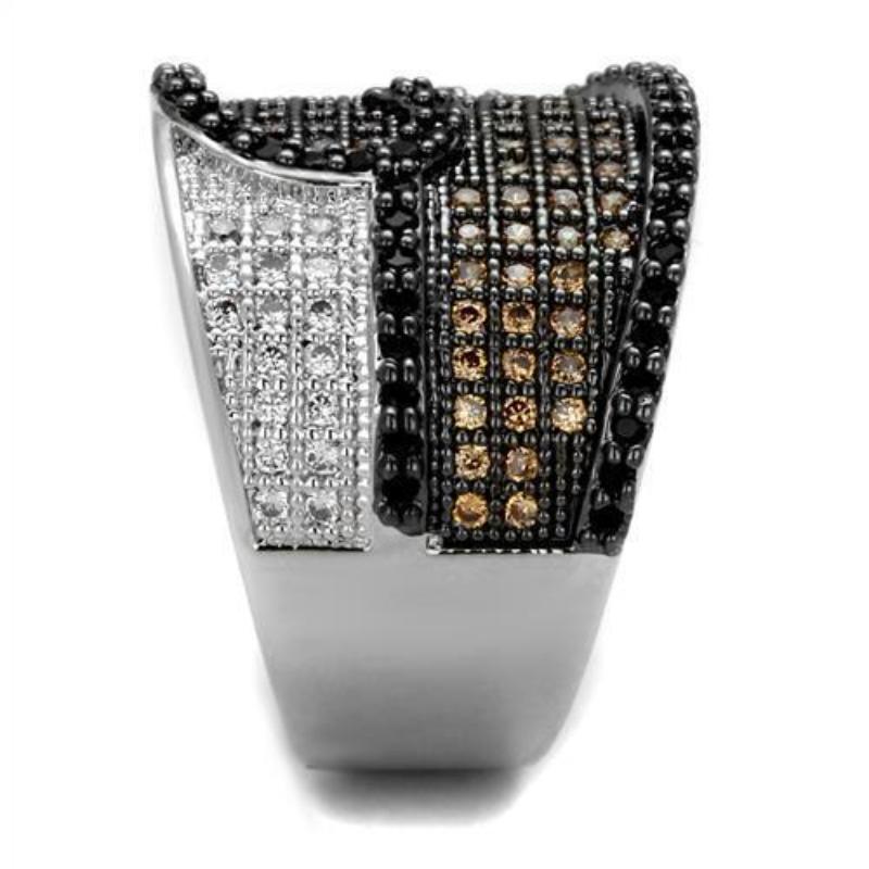 Rhodium + Ruthenium Brass Ring with AAA Grade CZ in Multi Color