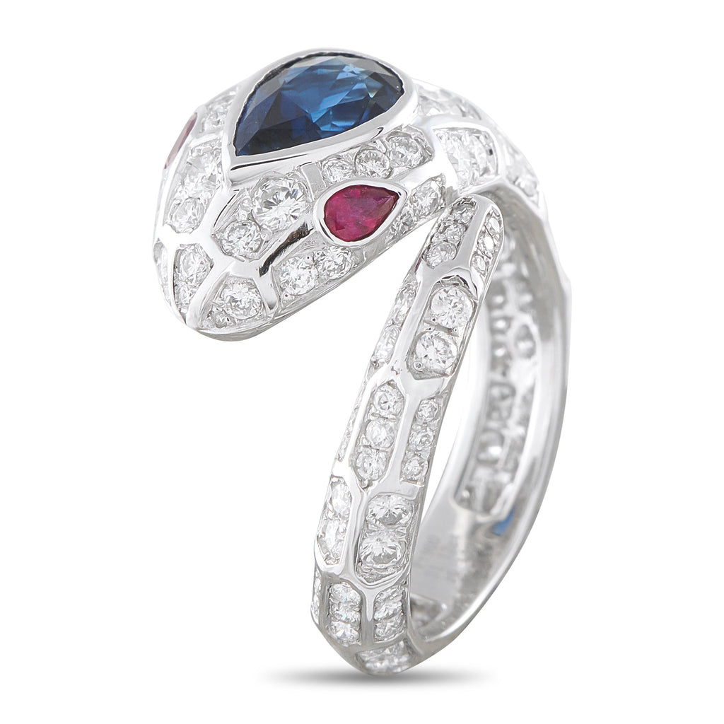 LB Exclusive Platinum 0.38ct Diamond and Sapphire Snake Ring MF20-040926