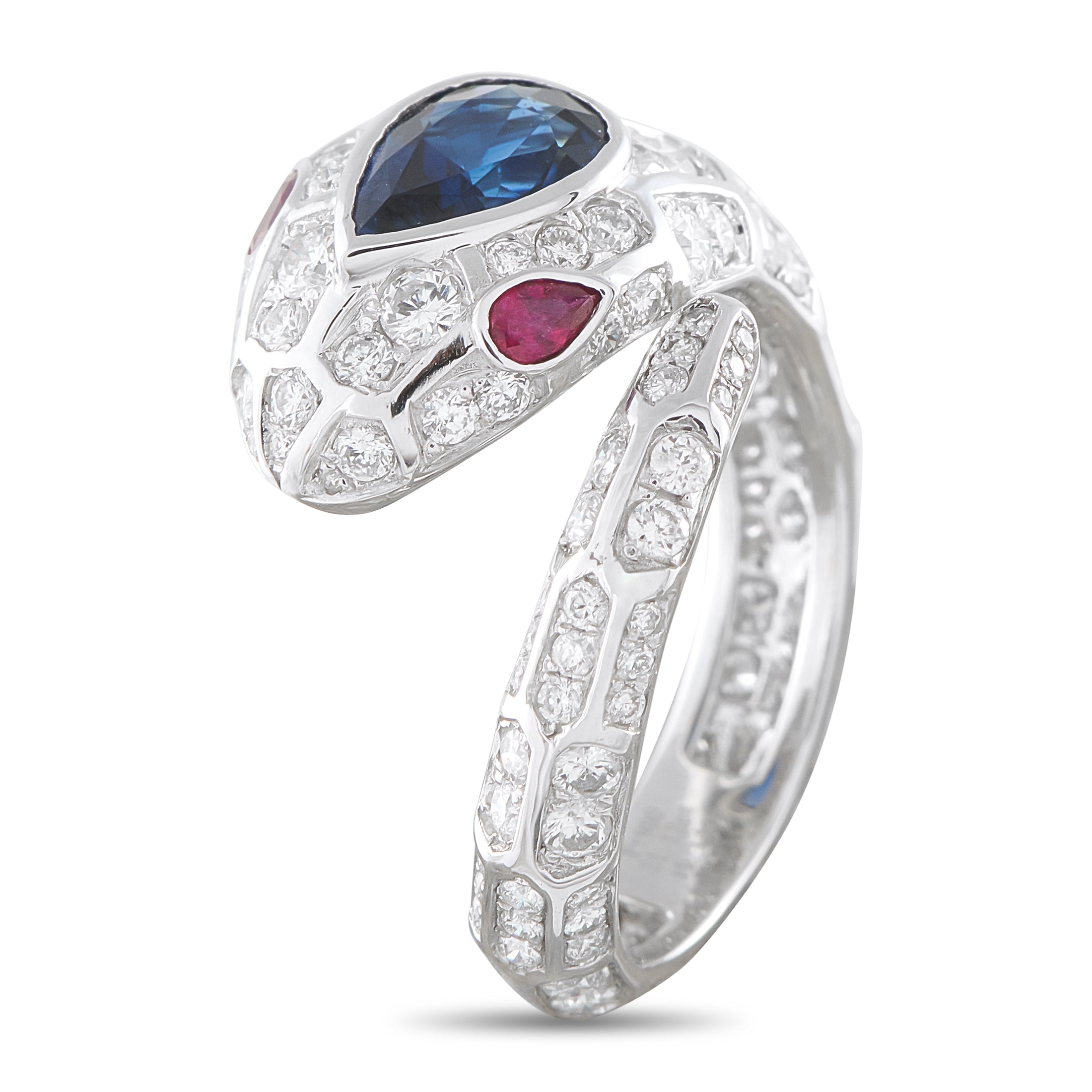 LB Exclusive Platinum 0.38ct Diamond and Sapphire Snake Ring MF20-040926