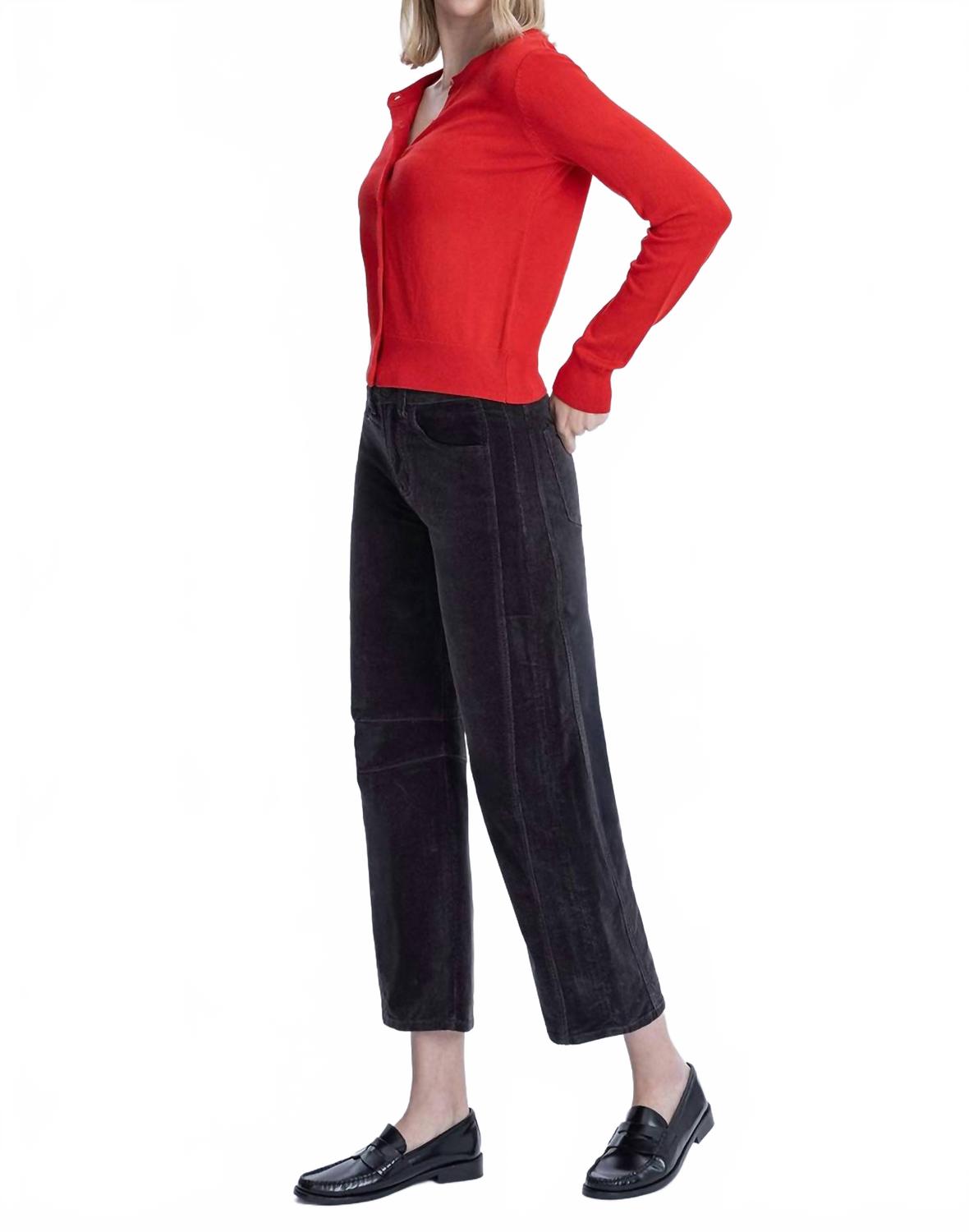 High Rise Crop Corduroy Barrel Jeans In Dark Gray