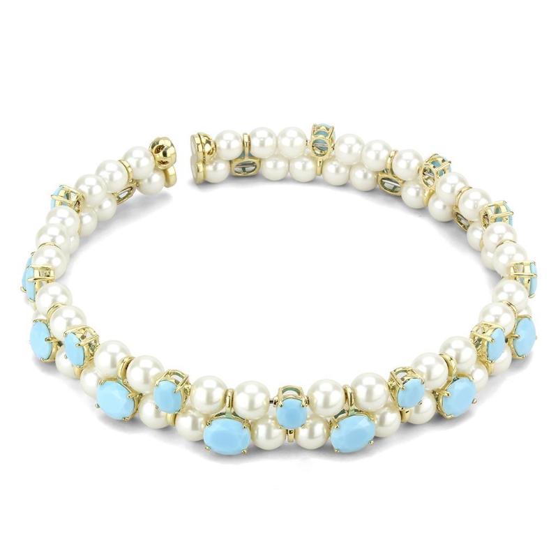 Gold Brass Necklace with Synthetic Glass Bead in White