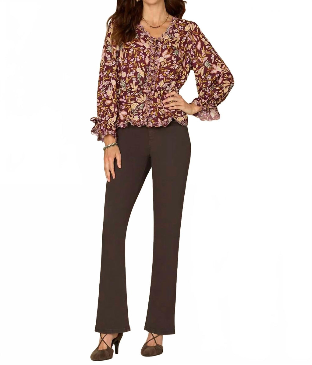 Long Tie Sleeve V-Neck Printed Woven Top In Floral