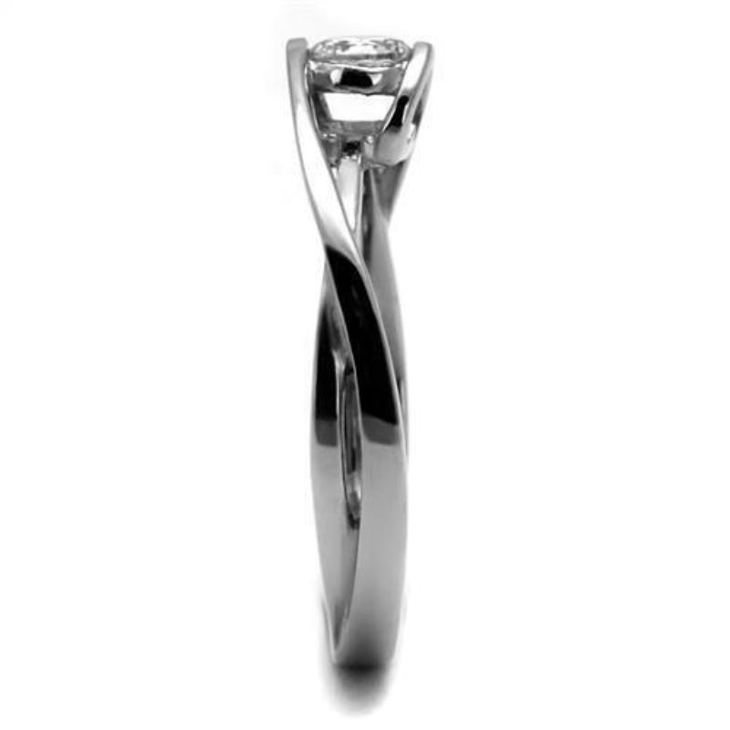 High polished (no plating) Stainless Steel Ring with AAA Grade CZ in Clear