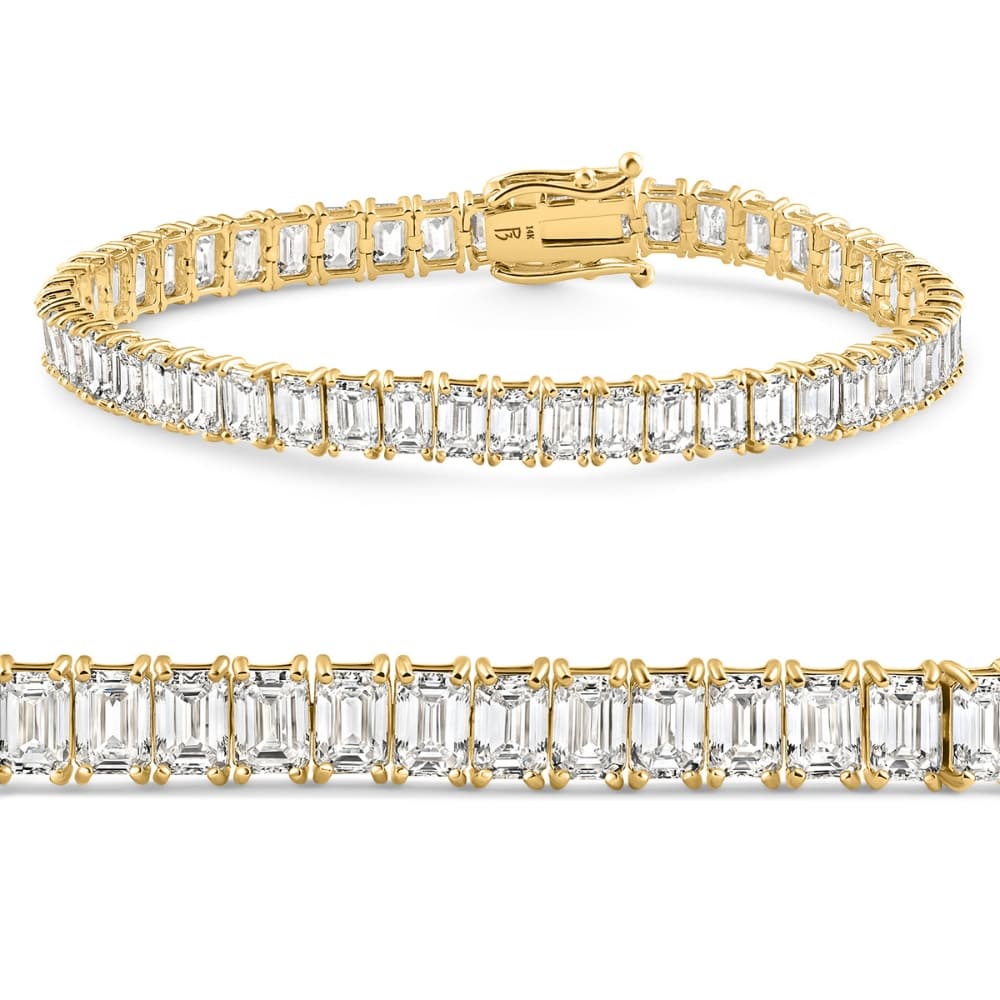 20Ct Emerald Cut Diamond Tennis Bracelet 14k Gold 7" Lab Grown