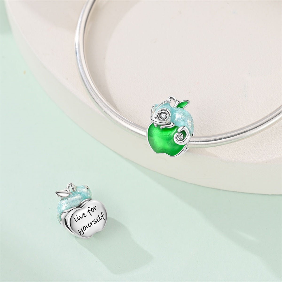 Chameleon on Green Apple Charm