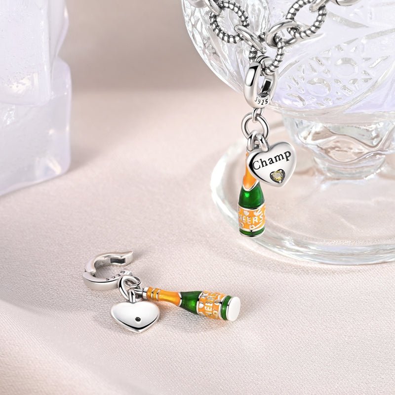 Champagne Bottle & Heart “Cheers” Celebration Dangle Charm