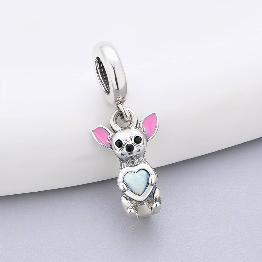 Chihuahua Dog with Heart Stone Dangle Charm
