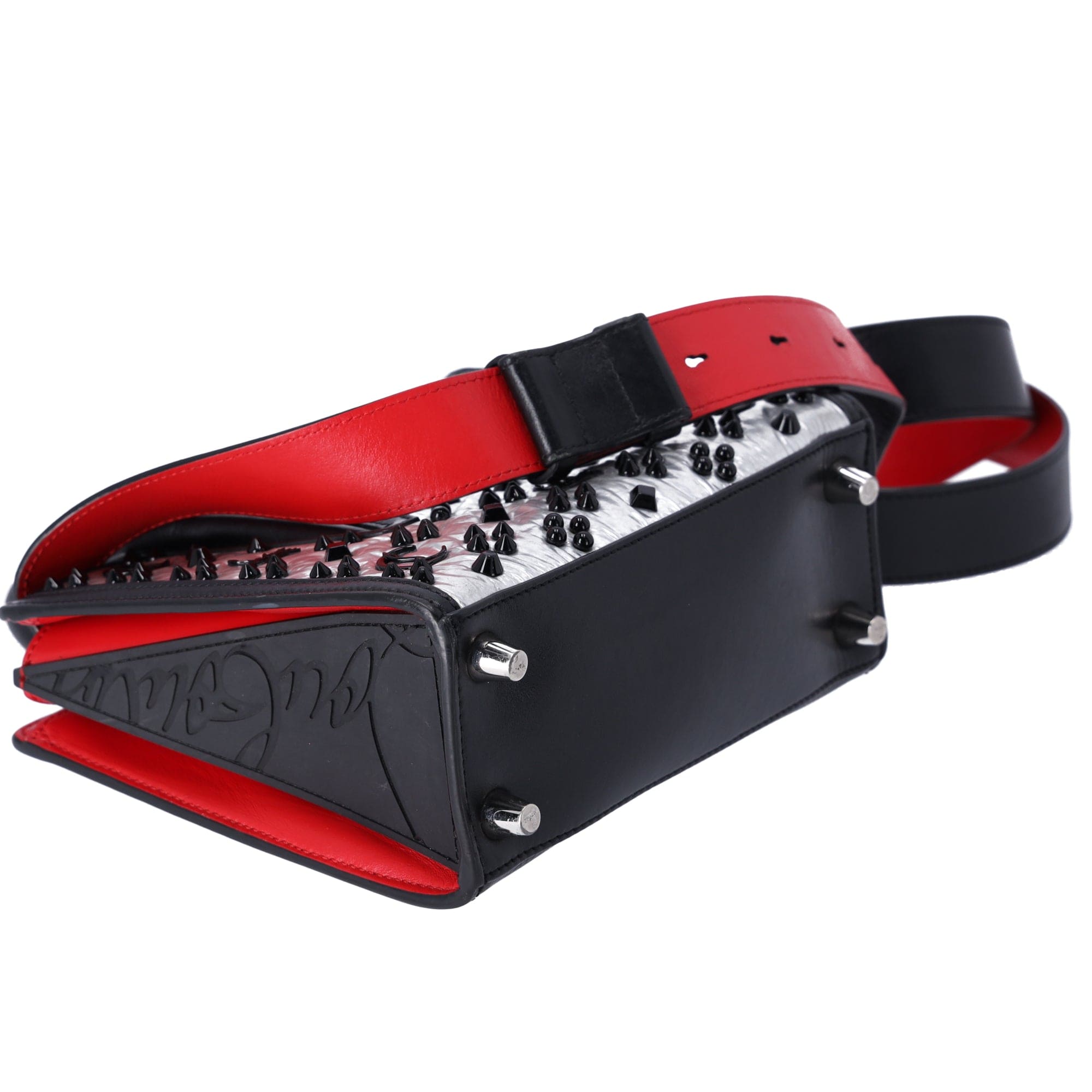 Christian Louboutin Paloma S Mini Handbag Black Silver Red Leather Nylon