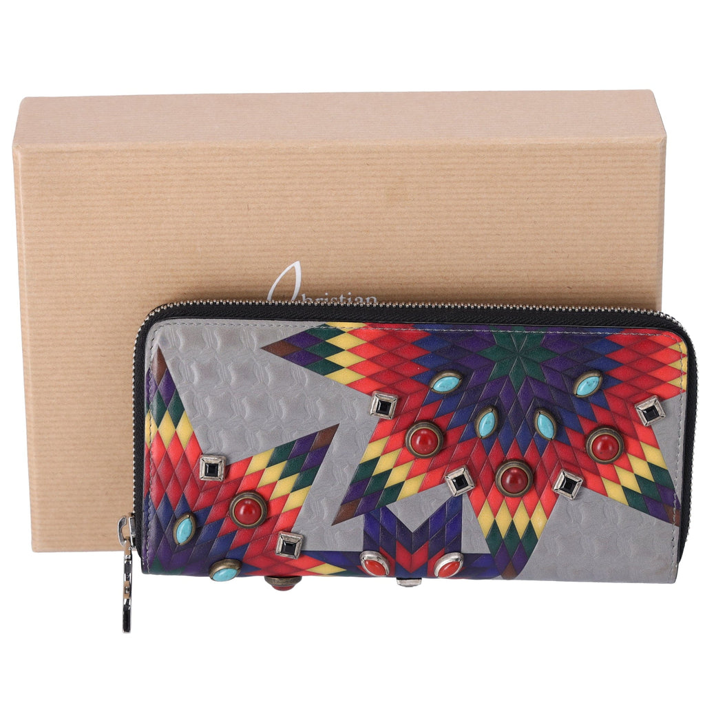 Christian Louboutin Panettone Long Wallet Gray Red Multi Leather Beaded