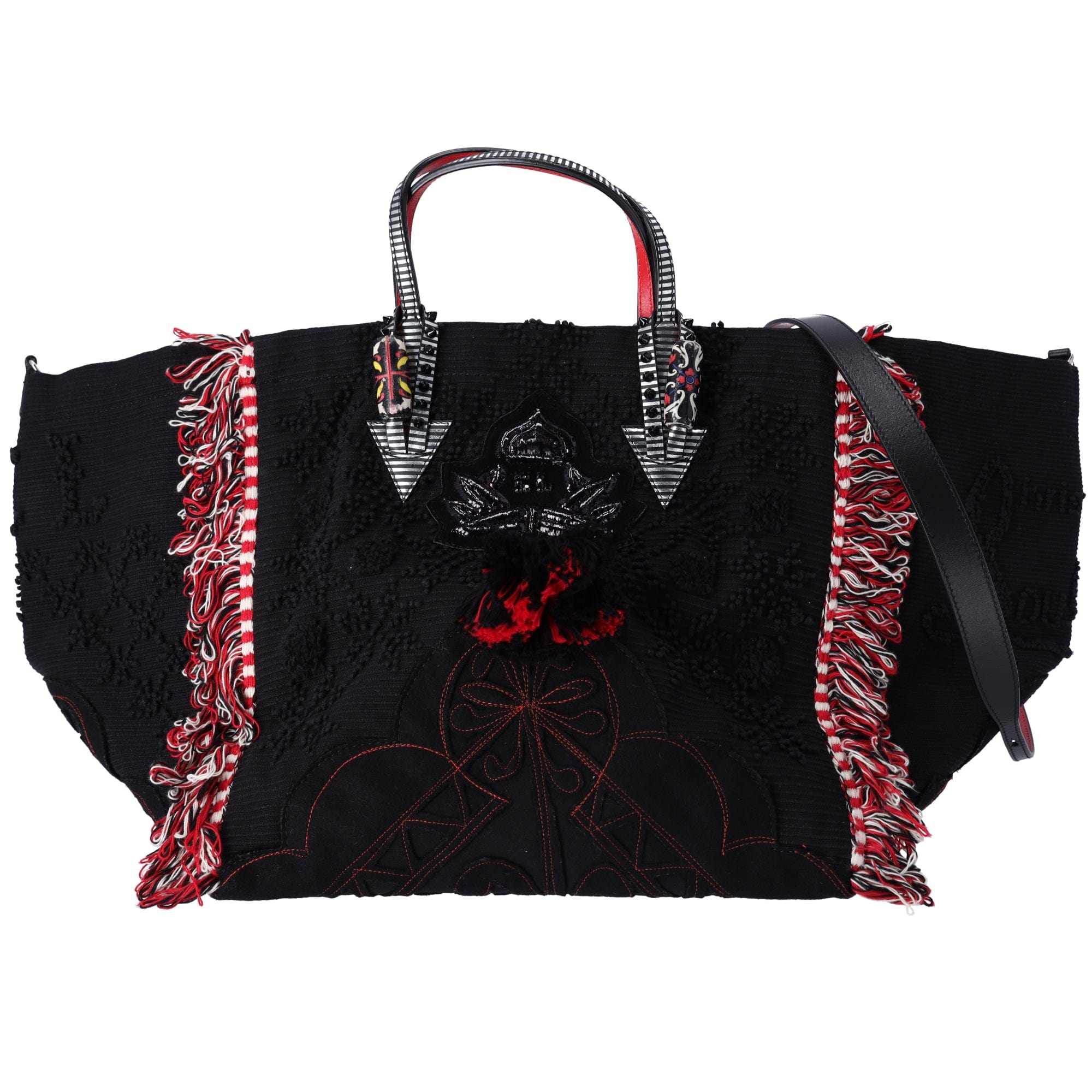 Christian Louboutin Portugaba Tote Bag 3195183 Black Red Multi Canvas Leather