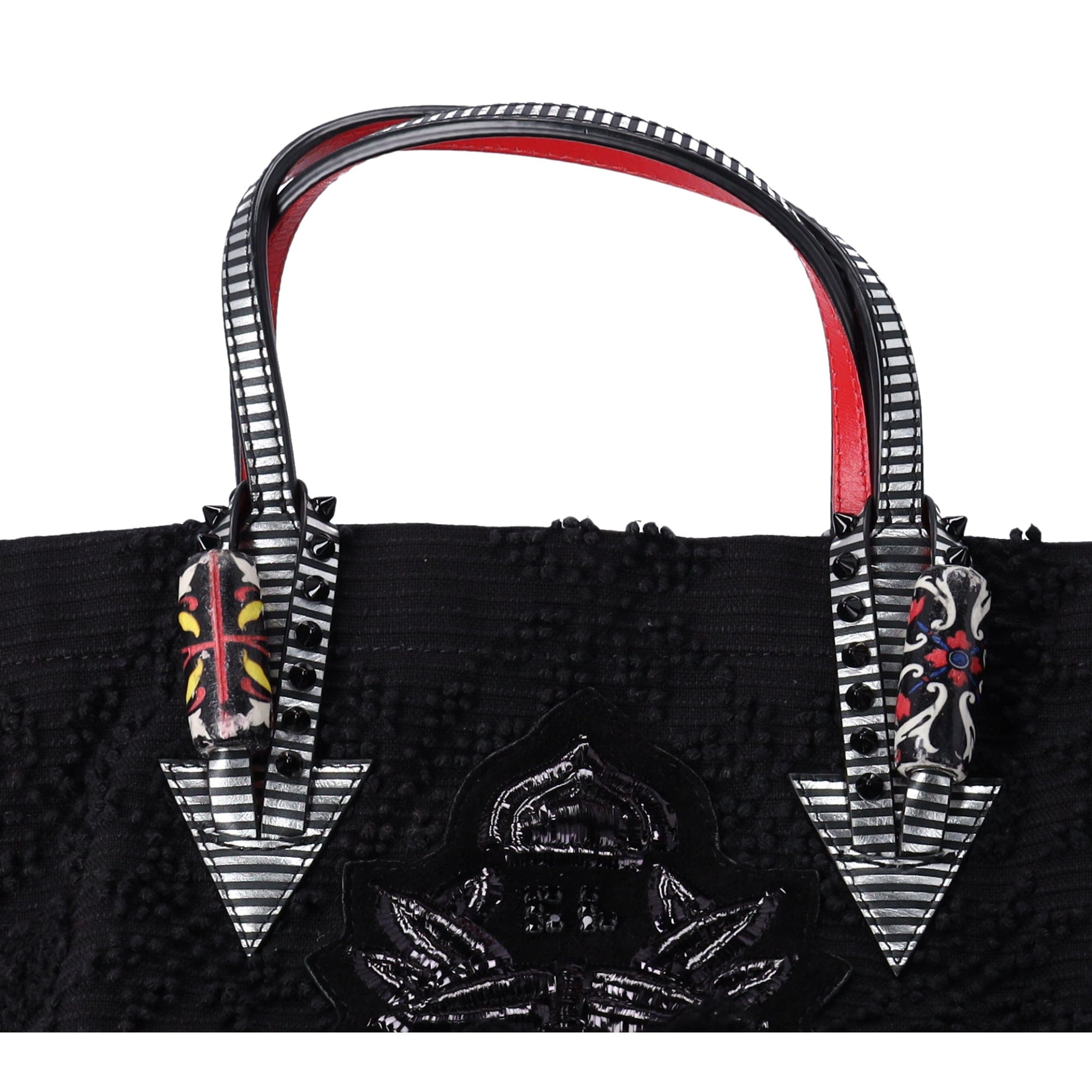 Christian Louboutin Portugaba Tote Bag 3195183 Black Red Multi Canvas Leather