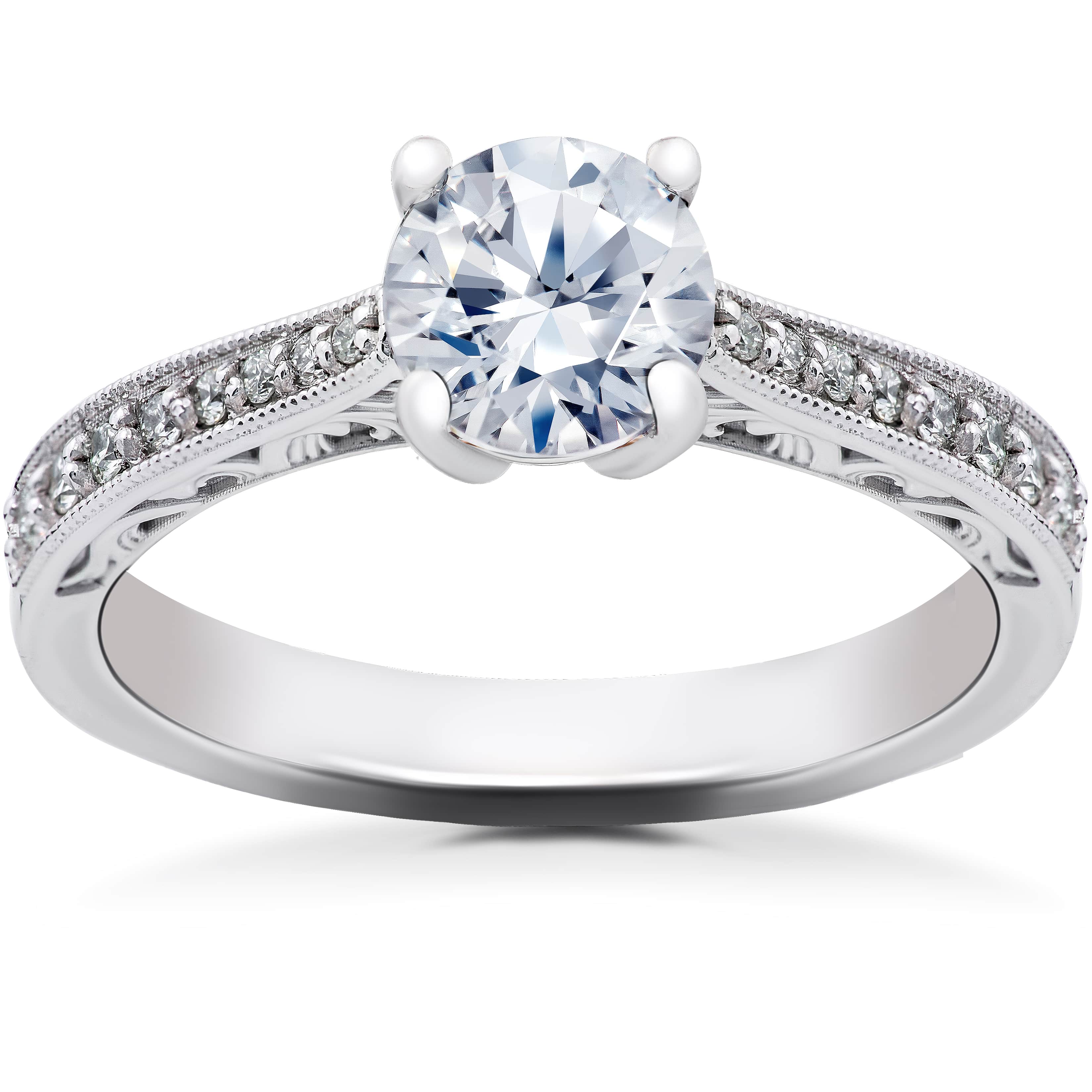 5/8 ct Lab Created Diamond Angelica Vintage Engagement Ring 14k White Gold Size Selectable