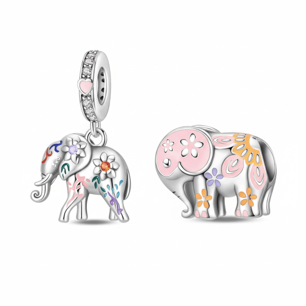 Colorful Elephant Charm Duo