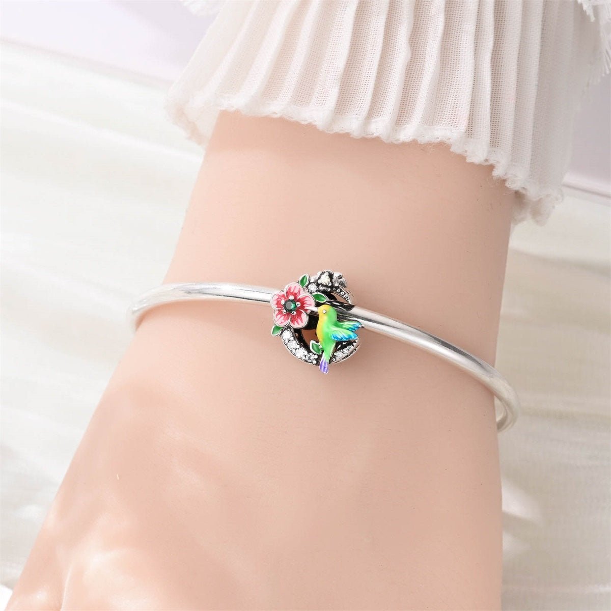 Colorful Hummingbird & Bloom Charm