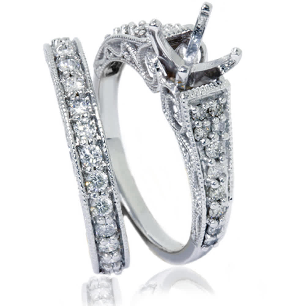 3/4ct Vintage Diamond Ring Heirloom Filigree Set 14K White Gold Size Selectable