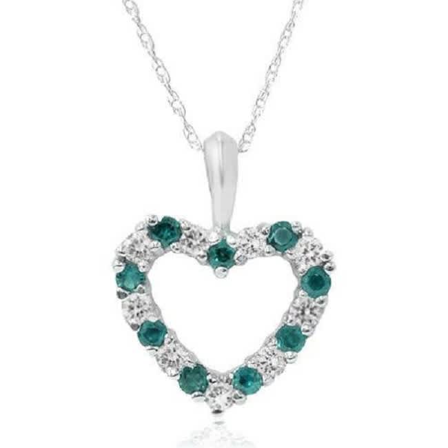 1/2ct Emerald & Diamond Heart Pendant Solid 14K White, Yellow, or Rose Gold 1/2"
