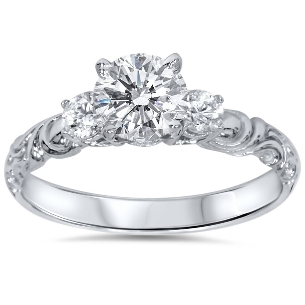 3/4ct Vintage 3 Stone Diamond Engagement Ring 14K White Gold Size Selectable