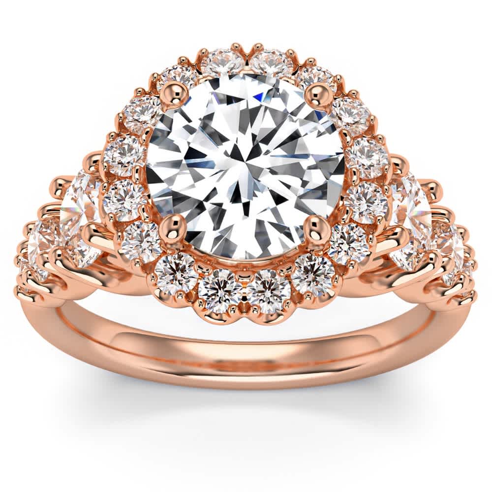 5Ct Halo Round Brilliant Cut Diamond Engagement Ring Lab Grown in 14k Gold