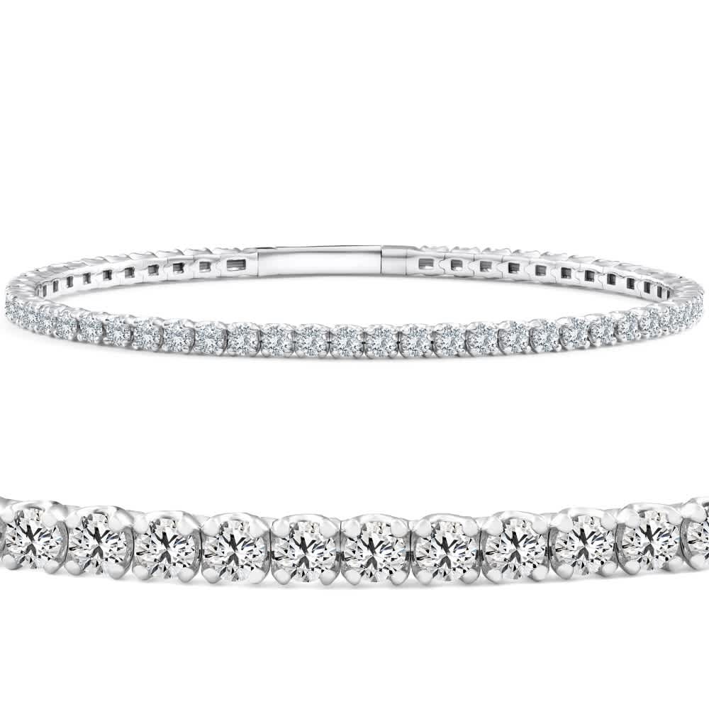 4Ct F/VS Diamond Flexible Oval Bangle Women's Bracelet 14k White Gold Lab Grown Size: 6.75